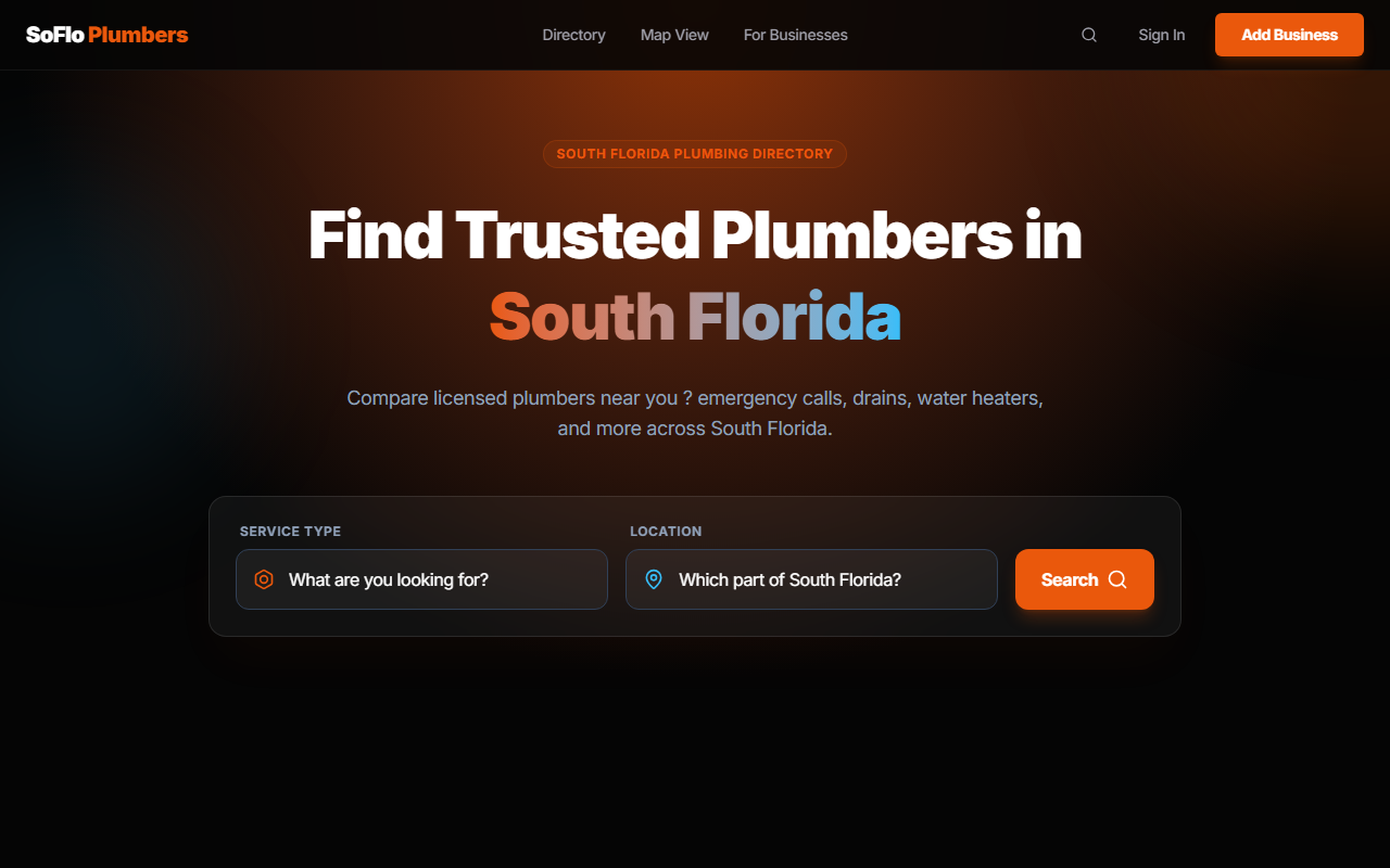 SoFlo Plumbers live directory homepage